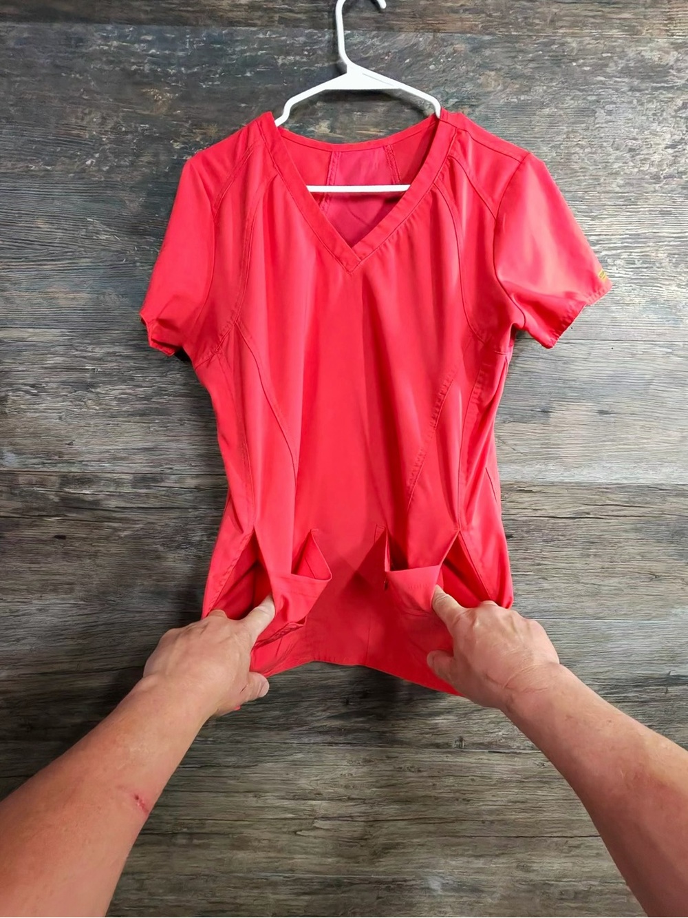 Med Couture Red V-Neck Short Sleeve Scrub Top - Picture 2 of 10